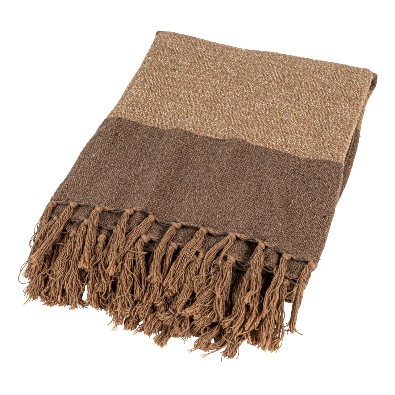Hello Honey® Beige & Brown Savannah Stripe Cotton Blend Throw with Fringe